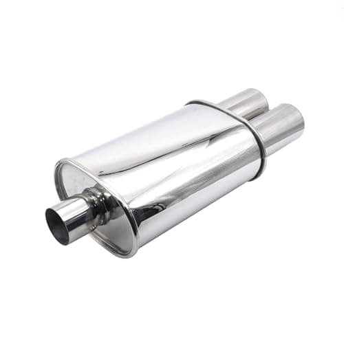 Image of Krtopo Exhaust Muffler 2.5" (63MM) Single Inlet/ 3" (73MM) Dual Outlet Silver Stainless Steel Car Silencer 11.8 Inch (300MM) Oval Body Length Exhaust Back Box Twin Tips Welded Turbo Muffler