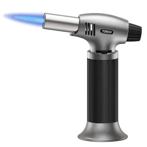 Image of Sondiko Blow Torch, Refillable Kitchen Torch, Creme Brulee Torch with Safety Lock and Adjustable Flame for Desserts, Creme Brulee, and Baking, Silvery-Black