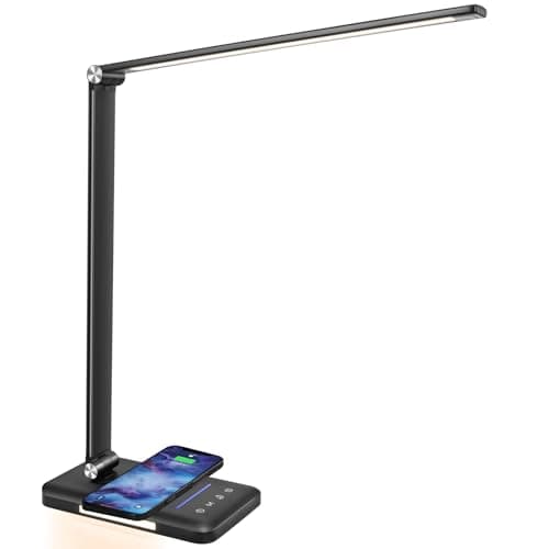 Image of BIENSER LED Desk Lamp with Wireless Charging, Night Light, USB Charging Port, 10 Dimmable Brightness Levels, 5 Color Modes, Desk Lamps for Home Office, Touch Control, Auto Timer, 24W Adapter Included