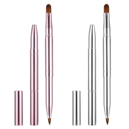 Image of 2 Pack Retractable Lip Brush for Lipstick, Double-Ended Lip Makeup Brushes Retractable with Cap Lip Gloss Lipstick Brush Applicator Travel