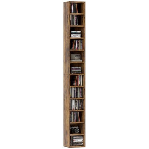 Image of HOMCOM 204 CD Storage Unit, Storage Tower with 12 Cubes, 175cm Tall Bookcase for Living Room, Home Office, Study Room, Rustic Brown