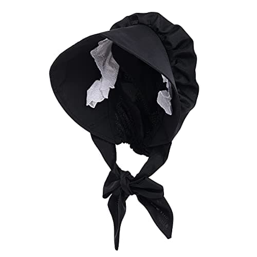 Image of COSDREAMER Women's Victorian Oversized Bonnet - Pioneer Colonial Pilgrim Style (Black)