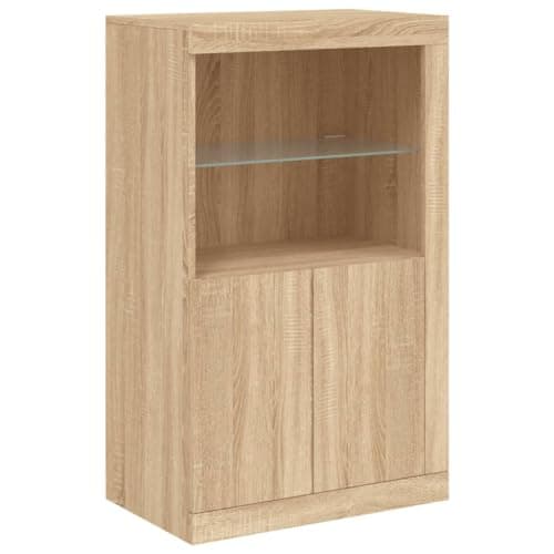 Image of vidaXL Side Cabinet with LED Lights, Sideboard for Hallway Living Room, Cupboard with Shelf, Home Organiser, Modern Style, Sonoma Oak Engineered Wood