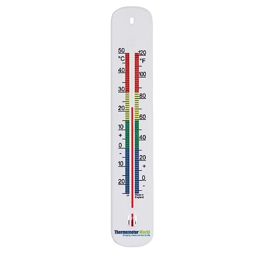 Image of 215mm Colour Coded Room Thermometer - Made in UK for Home Office, Garden or Greenhouse Indoor and Outdoor Temperature Thermometer Wall Mounted