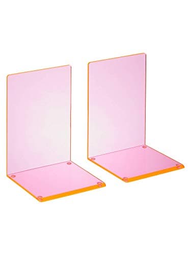 Image of OSCO Acrylic Bookends with Clear Rubber Pads Non Slip, Stylish Book Supports for Desk, Office, Shelf, Home, Modern Design, H17.2 x W12 x D12 cm, Neon, Medium, 2 Pieces
