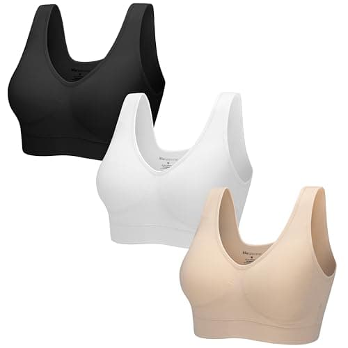 Image of Blu Apparel Ladies 3 Pack Padded Seamless Bras Comfort Sleep Maternity Bras for Women (UK, Alpha, 3XL, Regular, Regular, Black/White/Nude)
