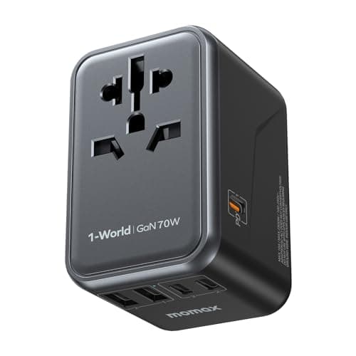 Image of MOMAX Universal Travel Adapter,70W GaN Travel Plug Adapter with UK/EU/AU/US Plugs, 3USB-C PD & 2USB-A QC International Adapter Charger, Adapter Plug for Laptops Tablets Phones Vision Pro 1-World