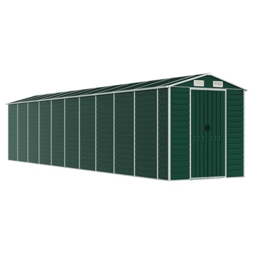 Image of vidaXL Galvanised Steel Garden Shed - Spacious Outdoor Storage, Ventilated Tool Keeper with Sloping Roof Design, Green