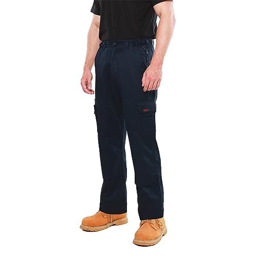 Image of BKS Mens Combat Cargo Work Trousers Size 28 to 56 with Knee Pad Pockets in Black or Navy (36W / 33L, Navy)