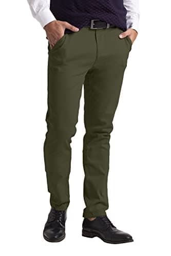 Image of westAce Men's Chino Trousers Slim Fit Stretch Classic Wrinkle-Resistant Flat-Front Lightweight Twill Essential Casual Chino Trouser (Available in Big and Tall) (36W / 30L, Olive Green)