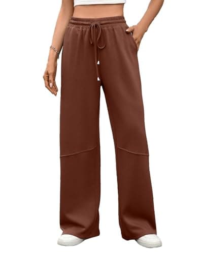 Image of Famulily Women's Wide Leg Trousers Autumn Cozy Relaxed Fit Yoga Pants High Waist Drawstring Casual Trousers with Pockets Orange-Red M