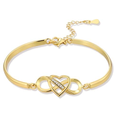 Image of ASH'S CHOICE Gold Bracelets for Women Ladies, 14K Gold Plated Bangle Cuff Adjustable Bracelet Infinity Love Heart Bracelets GoldBracelet with Zirconia Friendship Bracelet Valentine's Mothers Day