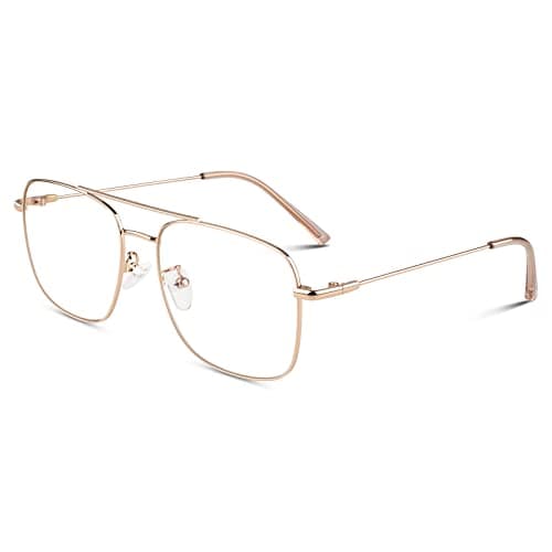 Image of LINVO Fake Glasses Pilot Style Retro Fashion Metal Frame Non-prescription Clear Lens Eyeglasses Women Men UV400