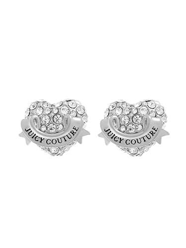 Image of Juicy Couture Crystal Icon Heart Stud Earrings for Women (Silver/Clear Crystal)