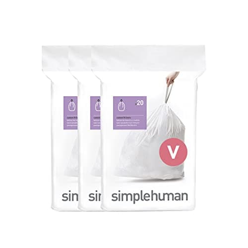 Image of simplehuman CW0408 code V Custom Fit Bin Liner Bulk Pack, White Plastic (3 Pack of 20, Total 60 Liners)