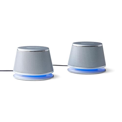 Image of Amazon Basics Stereo 2.0 Speakers for PC or Laptop, 3.5mm Aux input, USB-Powered, 1 Pair, Silver