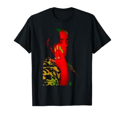 Image of Billie Eilish Official Red Nails Photo Neon Black T-Shirt