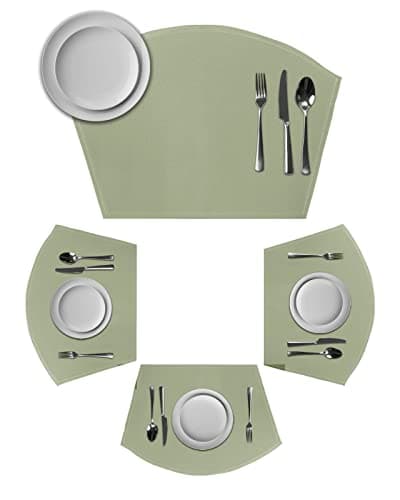 Image of Sage Green Placemats Set of 4 for Dining Table, Woven Round Table Placemats, Farmhouse Sage Green Decor Table Mats Washable Wedge Placemat Indoor/Outdoor Patio Kitchen Décor