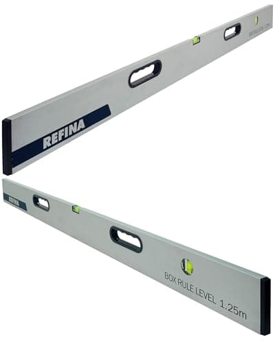 Image of REFINA 4’0” (1.25m) Box Rule Level with 2 Handle Grips, Horizontal & Vertical Spirit Level Vials - 100 x 18mm Slim Box Section Profile for Walls & Floors - Lightweight & Durable Aluminium Construction