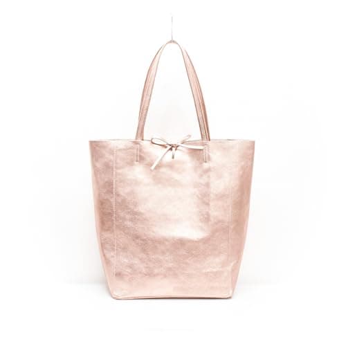 Image of AN Direct Ladies Handbags Soft Italian Real Leather Shopper Tote Bags Women Girls College Shoulder Handbags for Women (Metallic Rose Gold)