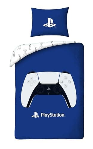 Image of Halantex PlayStation Single Duvet Cover Set – Reversible Blue Gaming Bedding for Kids & Teens | Soft Microfibre Quilt Cover & Pillowcase | Official PlayStation Gamer Bedroom Decor (Single)