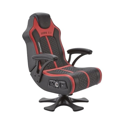 Image of X-Rocker Evora 2.1 Pedestal, Stereo Audio Gaming Chair - Bluetooth Connectivity, Reactive Vibration, Foldable Base, Wipe-Clean Faux Leather for Teens & Adults - Black & Red