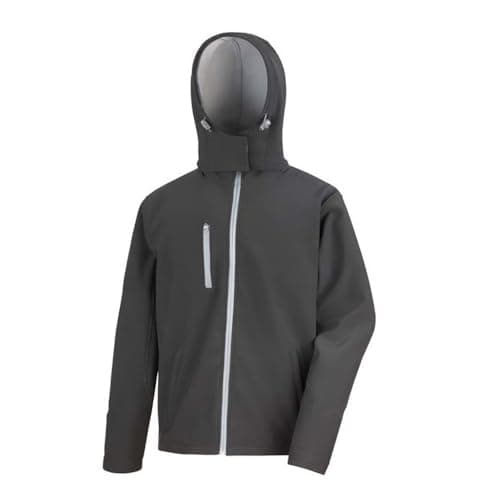 Image of Result Men's Core Mens Lite Hooded Softshell Blouson Plain Turtleneck Long Sleeve Jacket, Black (Blk/Gry), Medium (Manufacturer Size:M)
