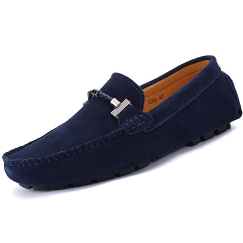 Image of WUIWUIYU Men's Casual Slip-On Suede Penny Loafers Moccasin Driving Shoes Boat Shoes Size 8 Navy