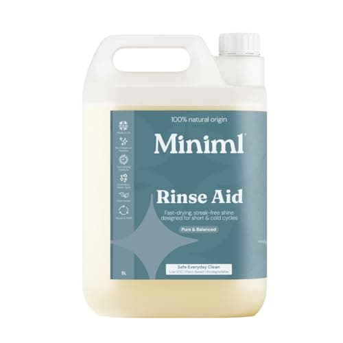 Image of Miniml Rinse Aid 5L Refill - All Natural Dishwasher Cleaner Washing Liquid Detergent for Professional & Commercial Streak Free Glass and Dishwashing - 5L Vegan & Cruelty Free Refill