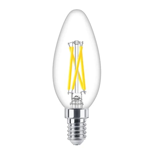 Image of Philips Master LED E14 Candle Filament Clear 2.5W 340lm 922-927 Dim to Warm, CRI90+, Dimmable 25W Equivalent Decorative Warm Glow Light Bulb