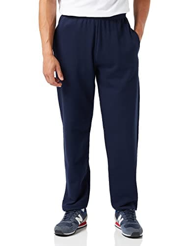 Image of Fruit of the Loom Mens Open Hem Pants Joggers, Navy, L UK
