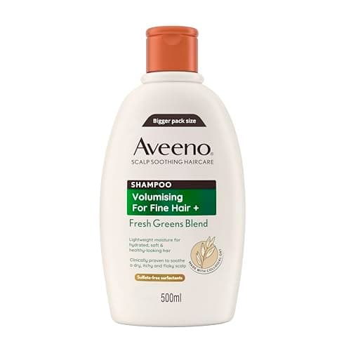 Image of Aveeno Scalp Soothing Haircare Volumising Shampoo, Fresh Green Blend, with Colloidal Oat Extract, for Fine Hair, Soothes Dry, Itchy & Flaky Scalp, pH Balanaced, Clinically Proven, 500ml
