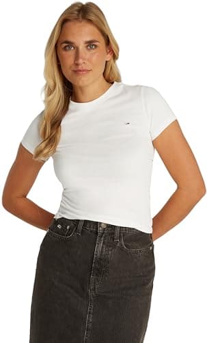 Image of Tommy Jeans Womens Tjw Slim C-Neck Tee Dw0dw20459 S/S T-Shirt, White, XS UK