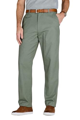 Image of Pegasus Men's Cotton Chino Trousers with Stretch Waistband Versatile, Comfortable & Stylish Smart Casual Pants Sage 36W / 29L