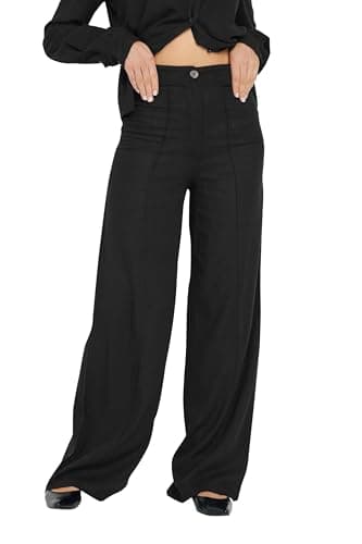 Image of Long Tall Sally - LTS Tall Linen Pleated Wide Leg Trousers - Women's Black