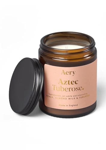 Image of Aery Aztec Tuberose Glass Jar Soy Wax Candle - Peach, Almond Milk & Tuberose with 100% Plant Based Wax & 30 Hour Burn Time