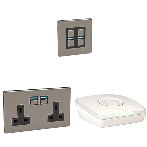Image of Lightwave Magic Button Smart Home Starter Kit - Stainless Steel - Works with Alexa, Google Assistant, HomeKit. iOS & Android Compatible