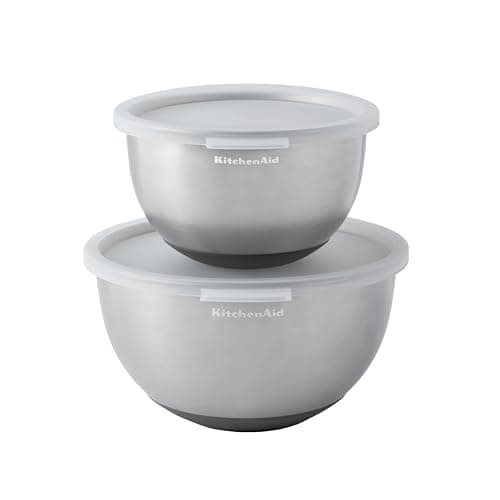 Image of KitchenAid 2pc Mixing Bowls Set with Lids, Stainless Steel Nesting Bowls with Non-Slip Base, Ideal for Baking, Food Prep and Food Storage, Durable and Easy to Clean, 17.5cm and 22cm