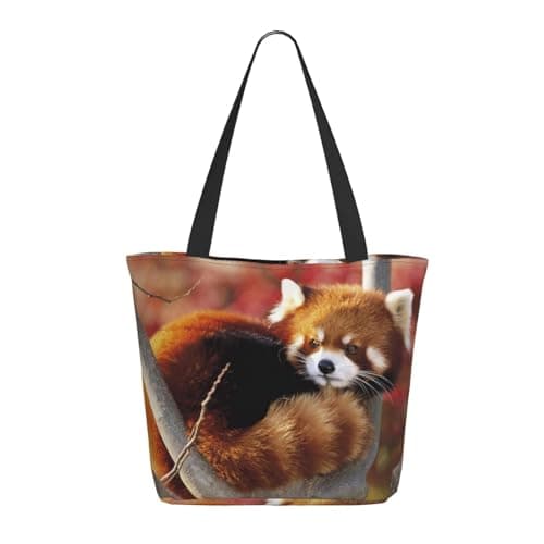 Image of AABSTBFM Red Panda Printed Shopping Bags For Women Ladies Girls - Reusable Zipper Shoulder Tote Bag, Grocery Bags, Shopper Handbag, And Beach Bag