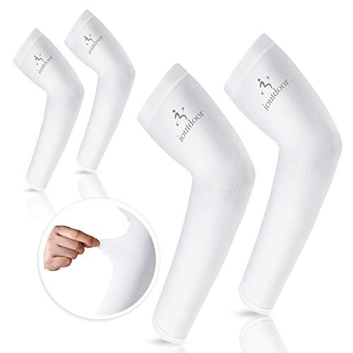 Image of Arm Sleeves UV Protection,Arm Warmers Support Stretchy Anti-slip,Compression Sleeves to Cover Arms Womens Mens Youth for Covering Tattoo Basketball Running Cycling Gardening Outdoor (White,2 Pair)