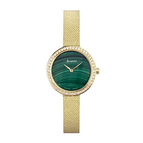 Image of Accurist Ladies Jewellery 28mm Quartz Watch in Green with Analogue Display, and Gold Stainless Steel Bracelet 78004