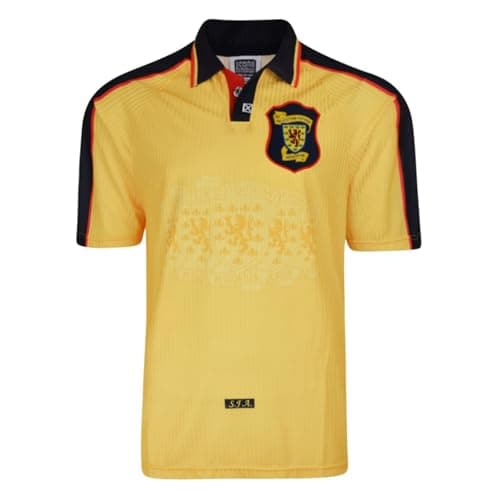 Image of Score Draw Scotland 1998 World Cup Finals Away Retro Shirt Yellow Medium Polyester