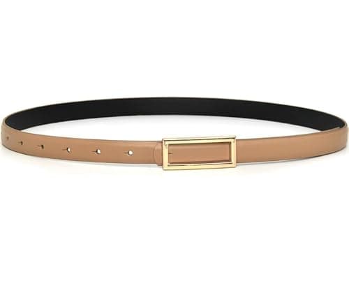 Image of JILLICK Slim Camel PU Leather Belt With Gold Buckle For Casual & Smart-Casual Wear - Adjustable Waist Strap For Women, Trousers, Skirts, Dresses, Daily Outfits, Minimalistic Design