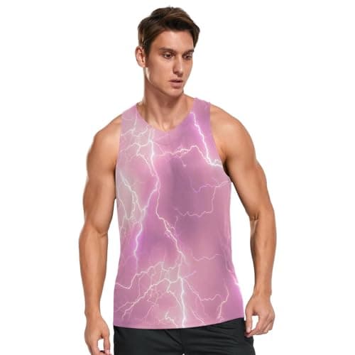 Image of Mens Tank Tops Summer Sleeveless Tops Electrifying Lightning Bolt Pink Sports Vest Quick Dry Training Gym Training Tops T-Shirt Electrifying Lightning