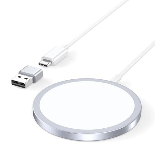 Image of Magnetic Wireless Charger, Mag Safe Charger 15W Fast Charging for iPhone 17/16/15/14/13/12 Series and AirPods 4/3/2/Pro, Wireless Charging Pad with USB A/C Dual Ports (White, Adapter not included)