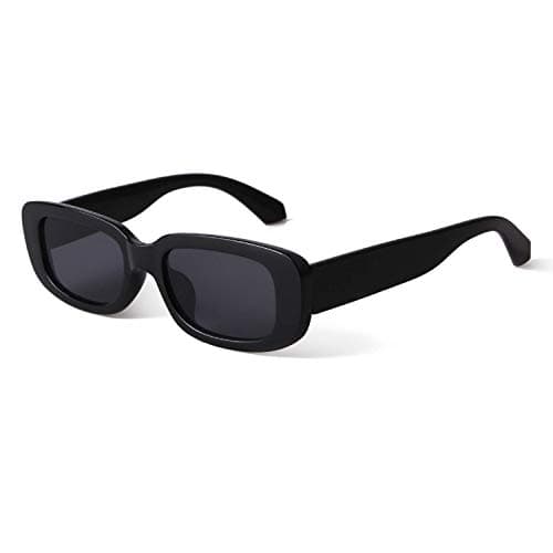 Image of BUTABY Rectangle Sunglasses for Women Retro Driving Glasses 90’s Vintage Fashion Narrow Square Frame UV400 Protection, Black Frame Grey Lens, 1 Pack