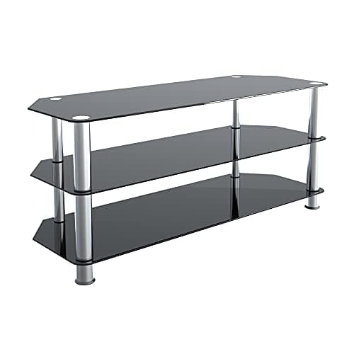Image of MAHARA Universal Black Glass TV Stand 114cm suitable up to 55" inch for HD Plasma LCD LED OLED Curved TVs