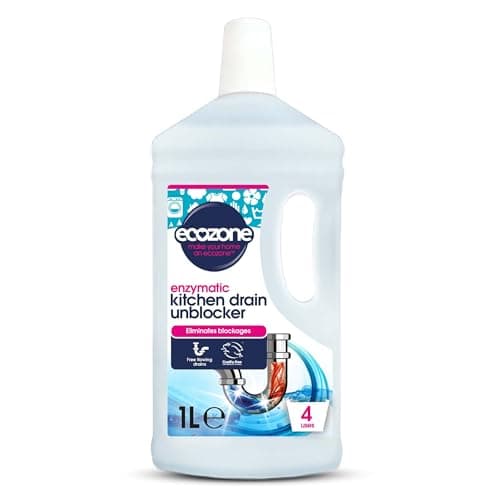 Image of Ecozone Kitchen Drain Unblocker, Non-Toxic & Bleach-Free, Non Corrosive Cleaner, Enzyme Solution Breaks Down Soap Grease & Organic Blockages in Plug Holes, Septic Tank Safe & Vegan Friendly (1L)