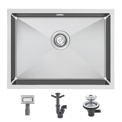 Image of KEOKBON 304 Stainless Steel Kitchen Sink 60x45cm, 1 Bowl Rectangular Large Kitchen Sink from 70 Cabinet, Brushed Finished, Undermount & flushmount & Topmount