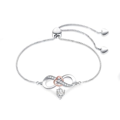 Image of SBI Jewelry Rode Gold Heart Love Charm Bracelet Friendship Always Clear Cubic Zirconia Family Birthday Anniversary